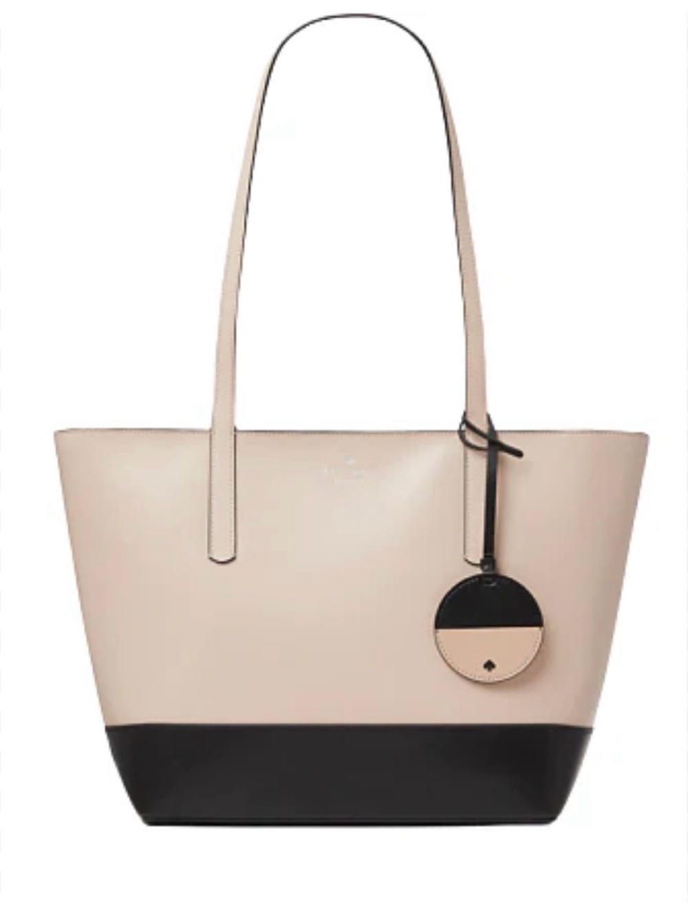 kate spade New York Briel Neutral Two-Tone Beige and Black Tote with Charm